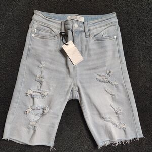 Judy Blue Shorts Blue Distressed Ripped Bermuda Cuffed Denim Women's Small NWT